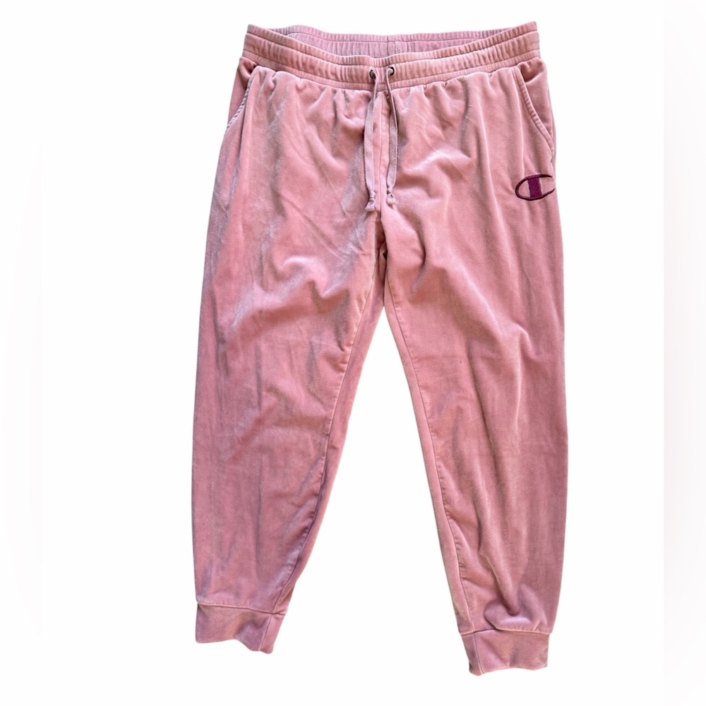 Champion Women’s Soft Velour Joggers Pink Elastic Waist XL